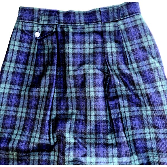 CORBIN LTD 100% Wool Blue/Green Tartan Plaid Pencil Skirt with Pockets Size 8 - Picture 2 of 4